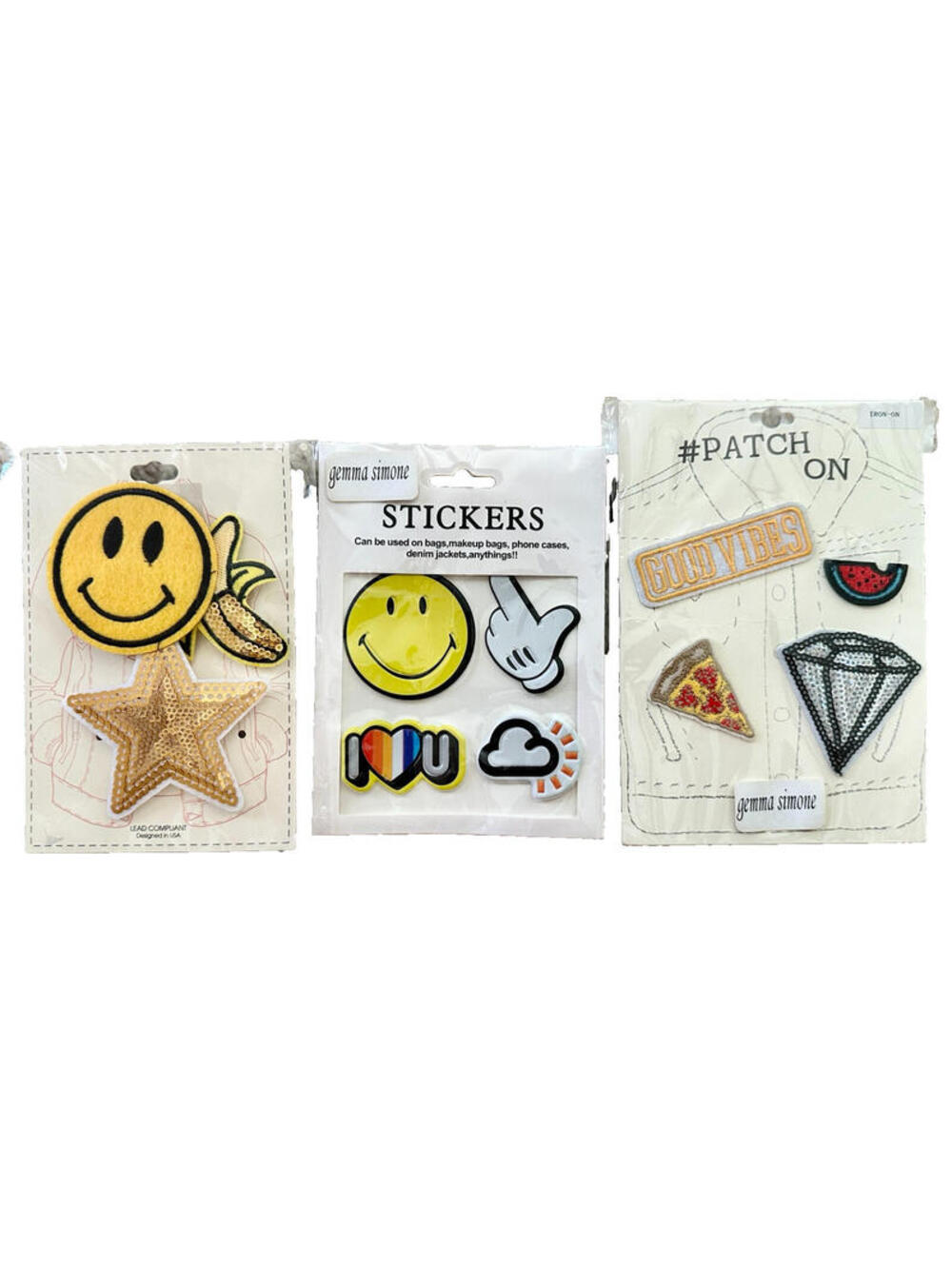 Lot of 3 Packs: NWT Gemma Simone Iron-On Patches Stickers Star Diamond Love Set